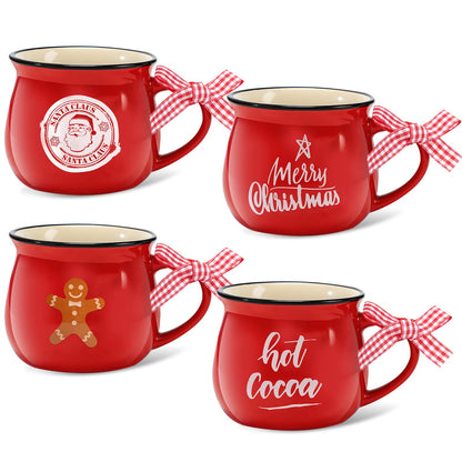 Patelai 4 Pcs Christmas Coffee Mugs Set 5 oz Mini Espresso Cups Ceramic Mugs with Handle for Coffee Bar Tiered Tray Decoration Holiday Party Gift
