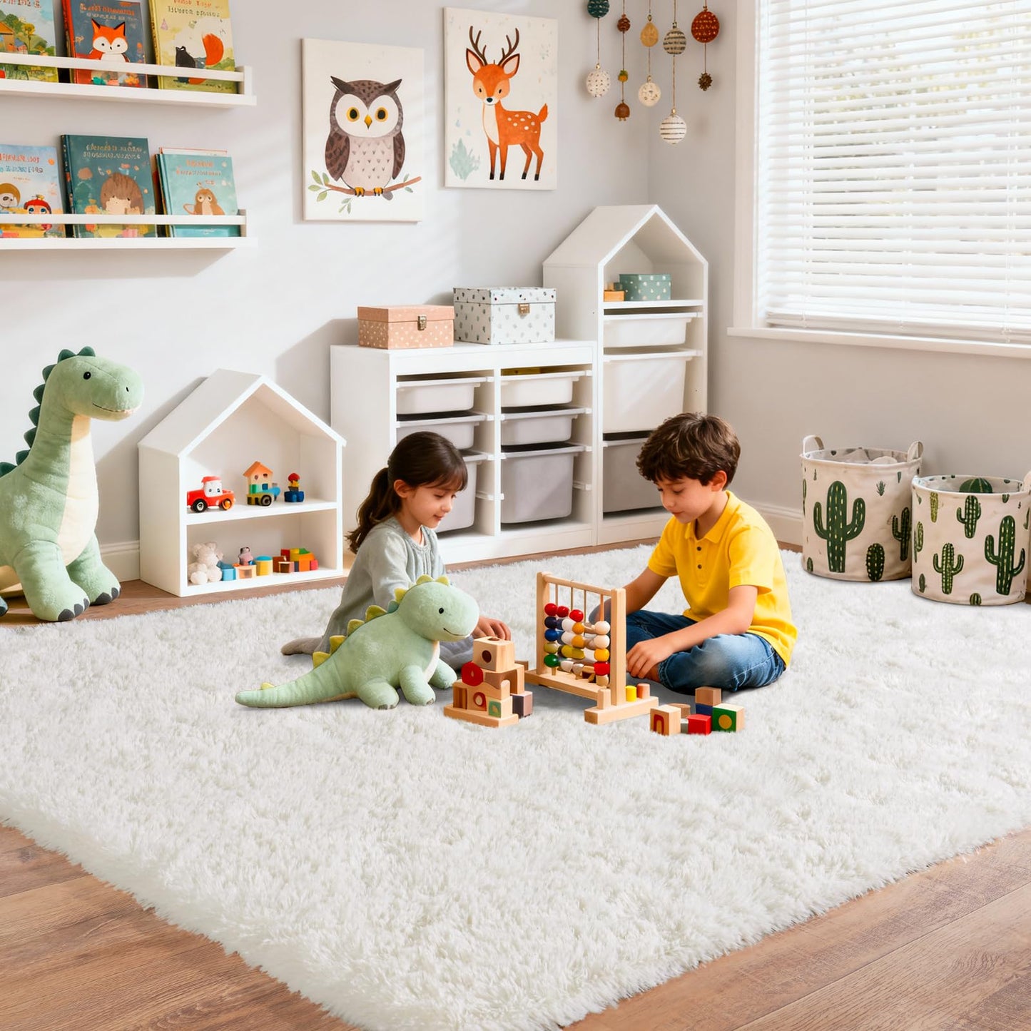 PIPABOBO 8x10 Area Rugs for Living Room, Ultra Soft Fluffy Shag Floor Carpet, Modern Indoor Plush Fuzzy Rugs for Bedroom Kids Room Nursery Dorm Home Decor Aesthetic, Cream White