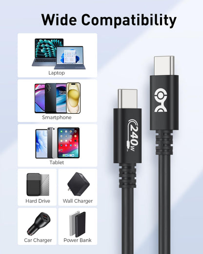 Cable Matters [USB-IF Certified] 240W USB C Cable - 6.6ft, Up to [240W Charging, 480Mbps], No Video Support, USBC Charger Cable/USBC Charging Cord for MacBook/iPad Pro/XPS/Surface Pro, White