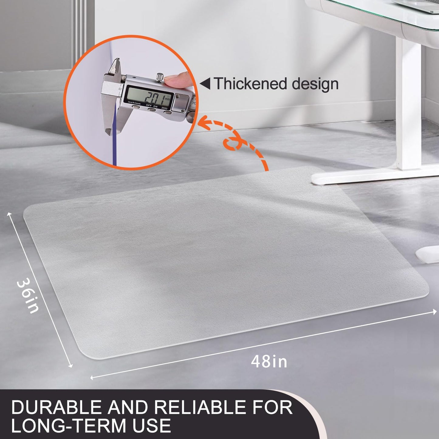 Tcyzest Office Chair Mat for Hard Floors, 36 x 48 inches, 2mm Thick Clear Chair Mat with 4 Non-Slip Pads - Heavy Duty Floor Protector for Rolling Chairs