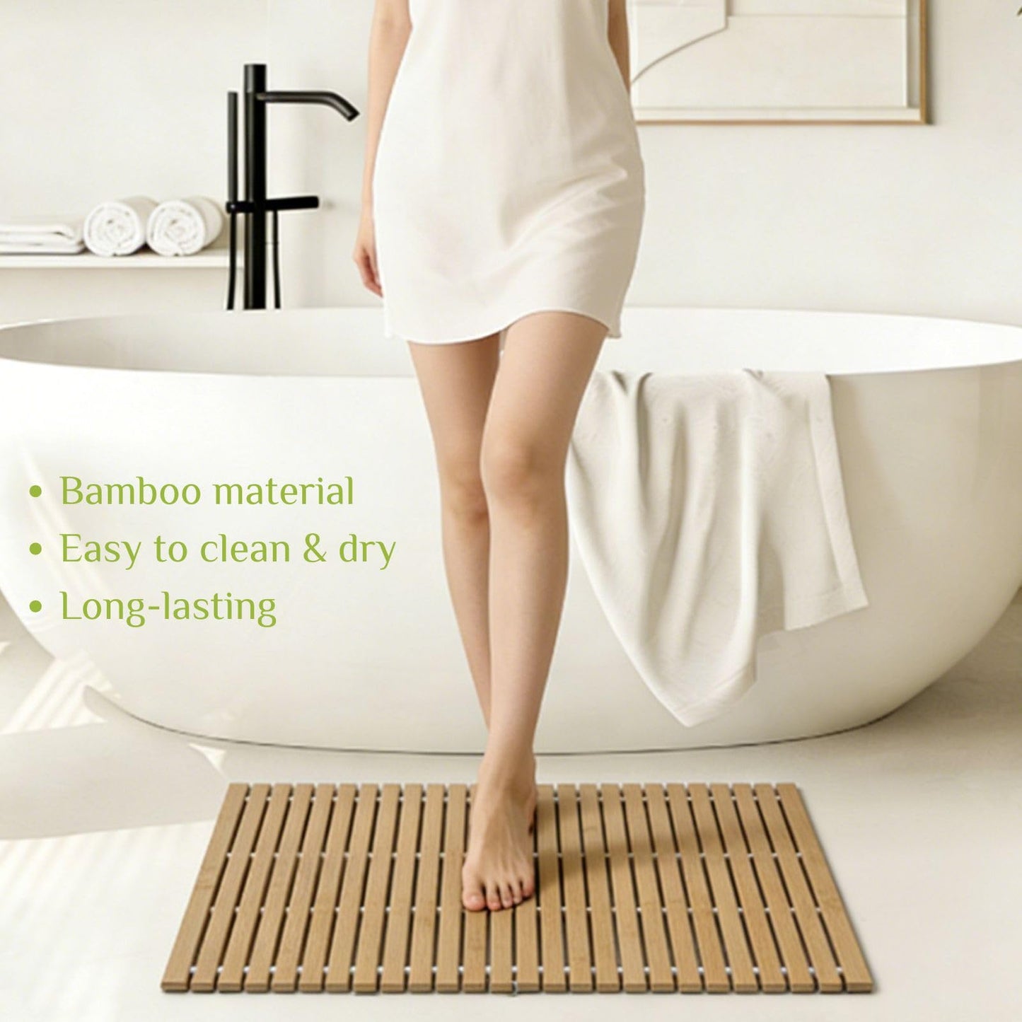 2Pcs Bamboo Bath Mat, 24 x 16 Inches Foldable Bamboo Shower Mats (Carbonized Color), Non-Slip Wood Bath Mats Eco Bath Mat for Spa, Sauna