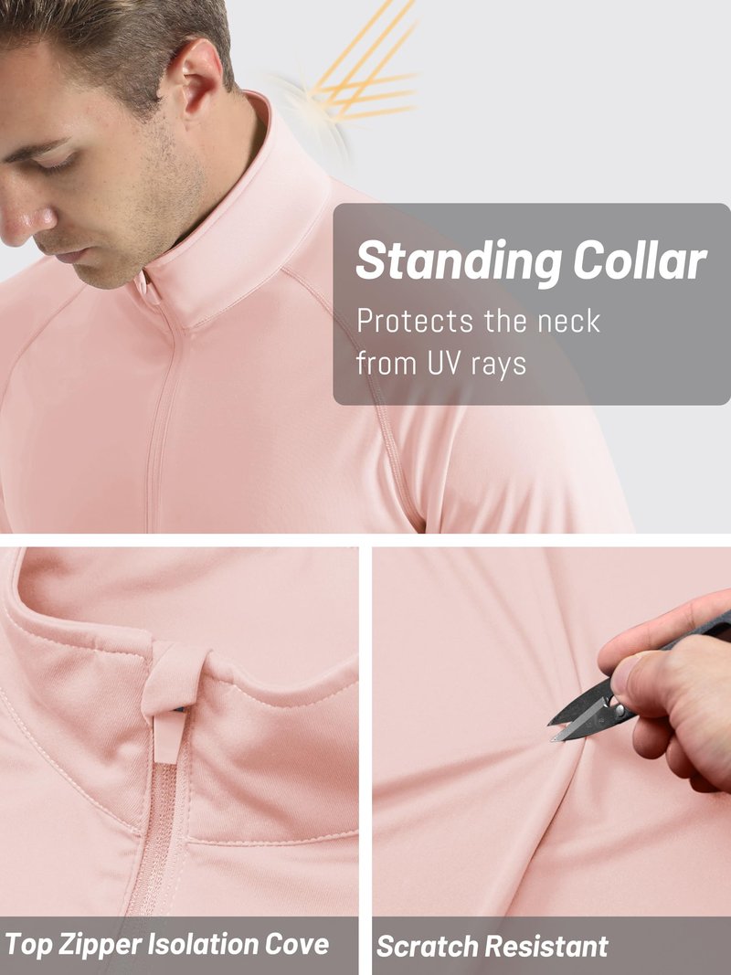 TACVASEN Long Sleeve Shirts Men Athletic Quarter Summer Tops for Sun Protection Men Workout Golf Shirts Running for Rash Guard Light Pink XL