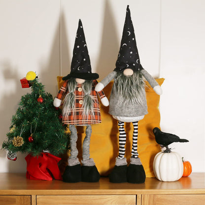 Ogrmar 2 Pack 29.5 Inch Halloween Plush Gnome Doll Handmade Swedish Gnome Scandinavian Tomte Stuffed with Retractable Spring Legs for Halloween Decorations Ornaments Holiday Home Decor