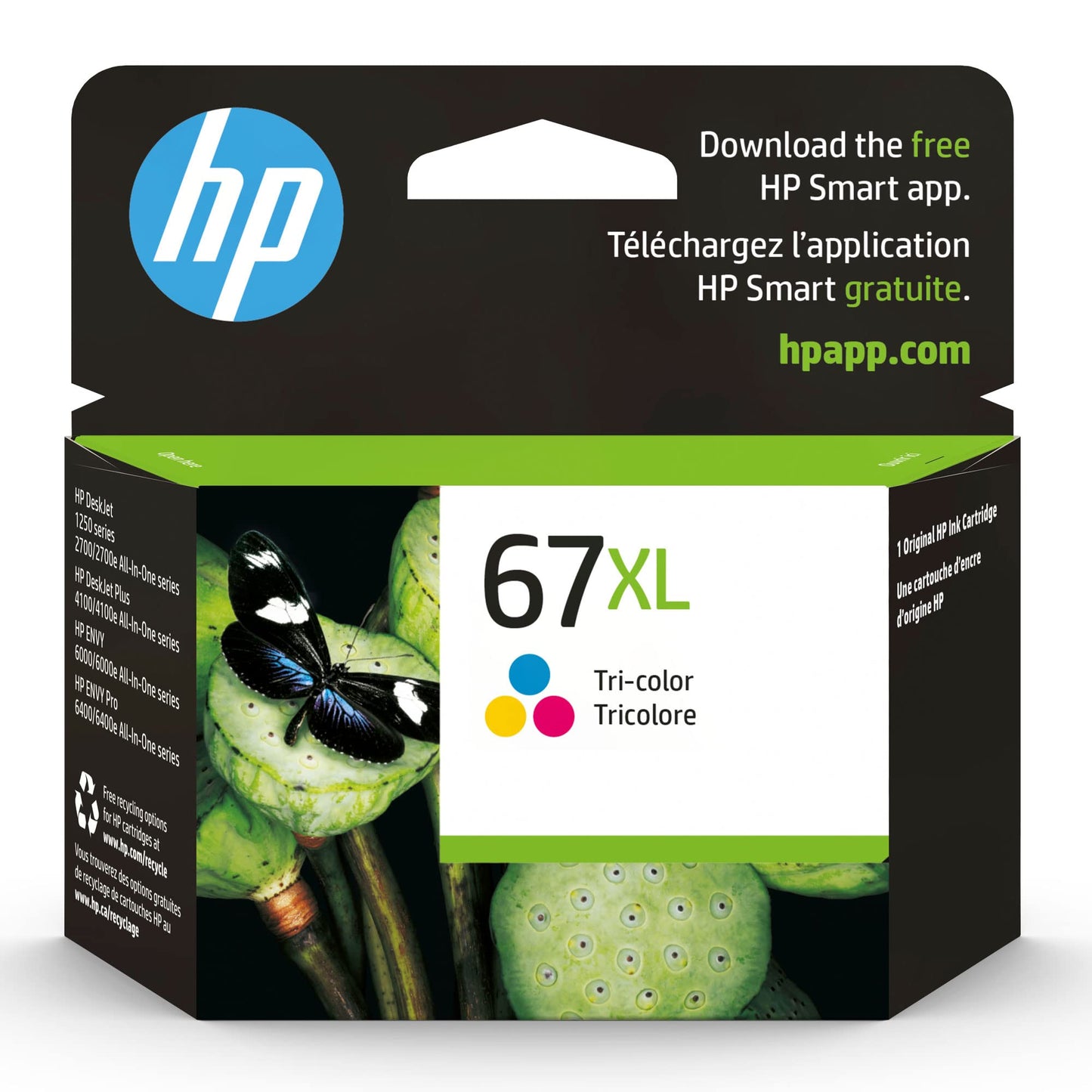HP 67XL Tri-color High-yield Ink Cartridge for HP Printers | Works with Printer Series: DeskJet 1255, 2700, 4100; ENVY 6000, 6400 | Eligible for Instant Ink | 3YM58AN