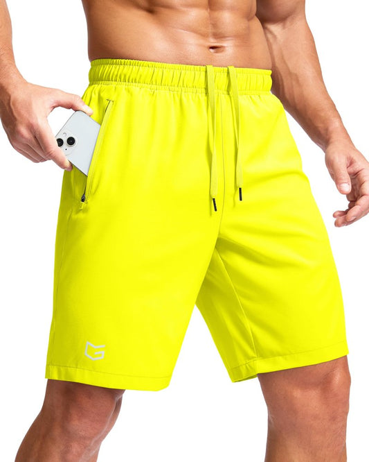 G Gradual Men's Athletic Running Shorts with Zipper Pockets Quick Dry 7"/ 5"/ 9" Workout Gym Shorts for Basketball Hiking(Fluorescent Yellow,9S)