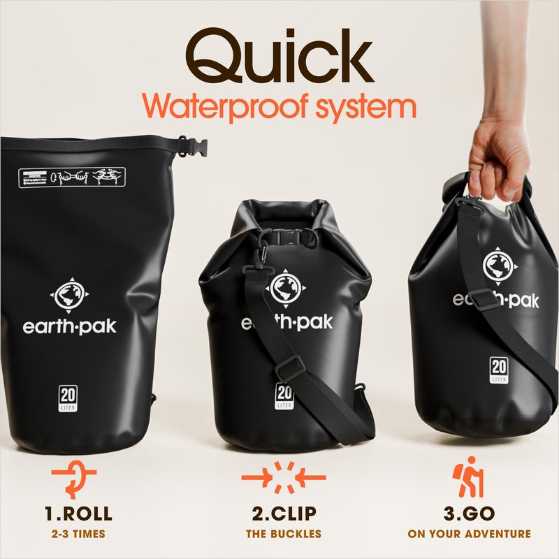 Earth Pak Waterproof Dry Bag - Roll Top Waterproof Backpack Sack Keeps Gear Dry for Kayaking, Beach, Rafting, Boating, Hiking, Camping and Fishing with Waterproof Phone Case