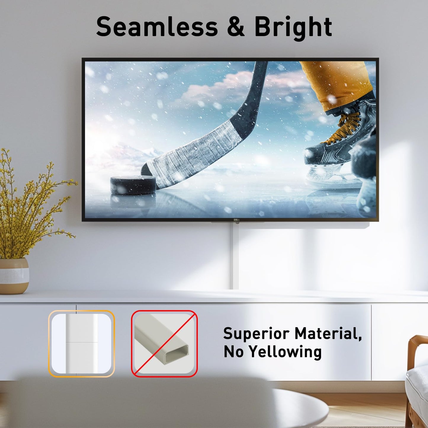 Delamu TV Cord Hider, 62.8in Cable Hider, Cord Covers for Wires on Wall, Wire Covers for 2-3 Cords, Wire Hiders for TV on Wall, Easier Setup Cable Cover Management, 4X L15.7 W0.94 H0.47in, White