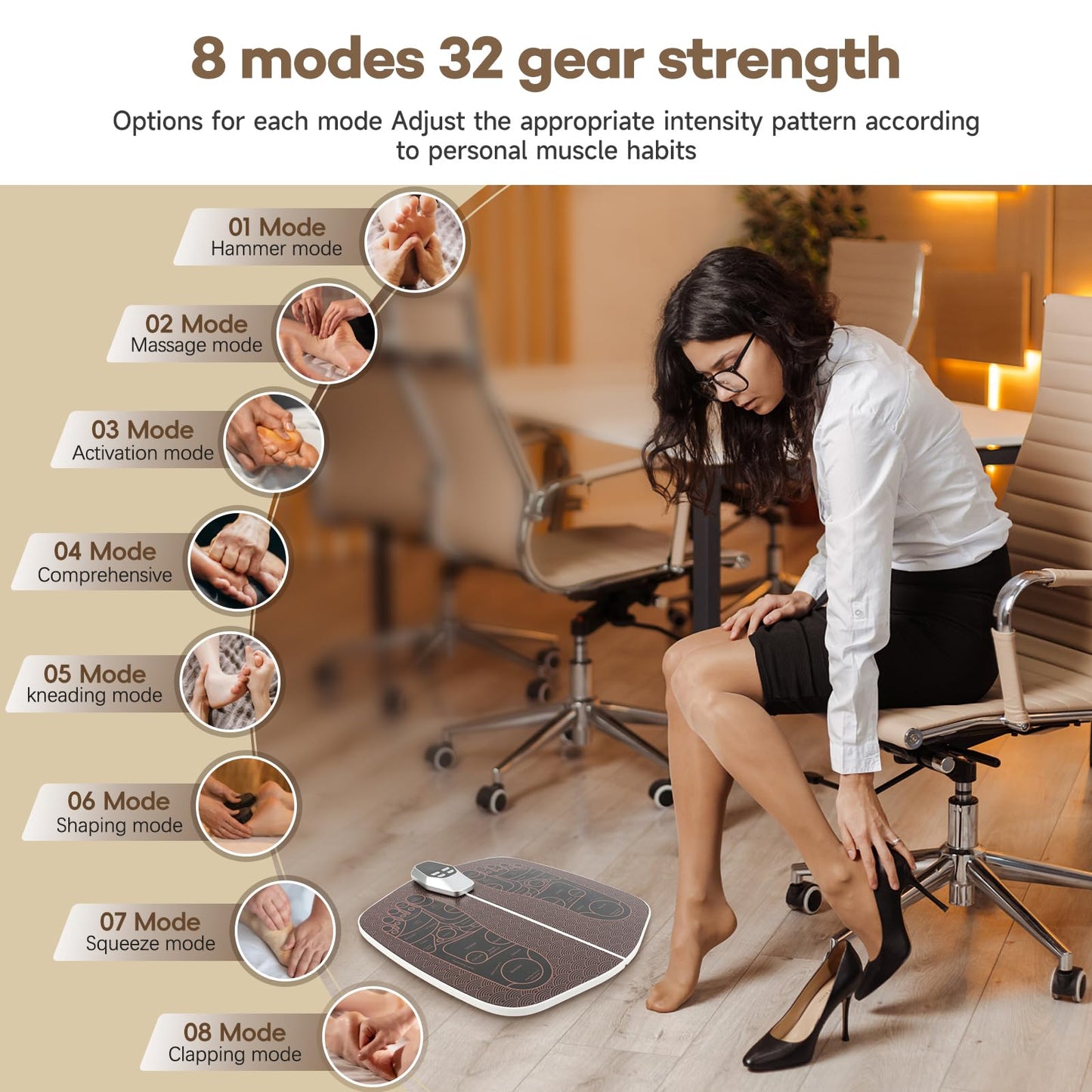 Foot Massager Mat for Neuropathy,EMS Foot Massager for Circulation and Pain Relief, Foldable Feet and Calves Massage Machine with 8 Modes and 32 Intensity Levels for Muscle Relaxation