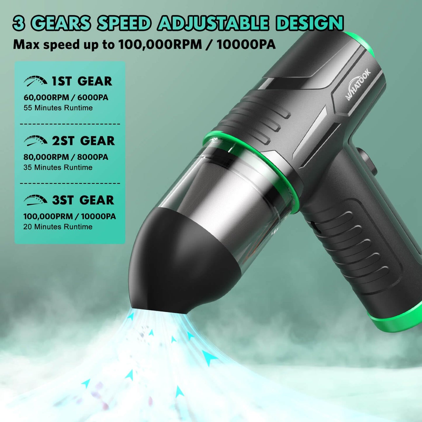 2-in-1 Computer Vacuum Cleaner，Compressed Air Duster Blower，100000 RPM & 10 Kpa Cordless Car Hoover, Portable Handheld Keyboard Cleaner Kit for PC Computer Desk Dust Cleaning，Green