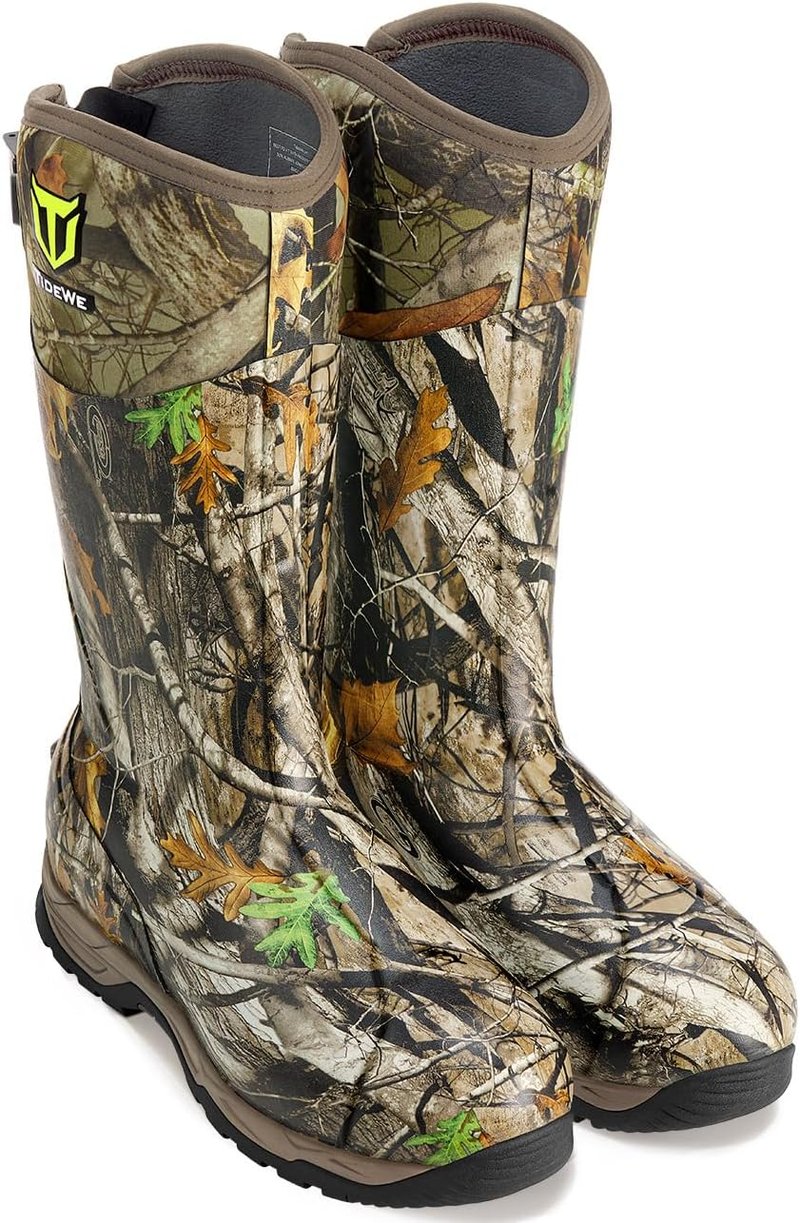 TIDEWE Waterproof Insulated Rubber Hunting Boots - 7mm Neoprene, Camo G2 | Sizes 6-14