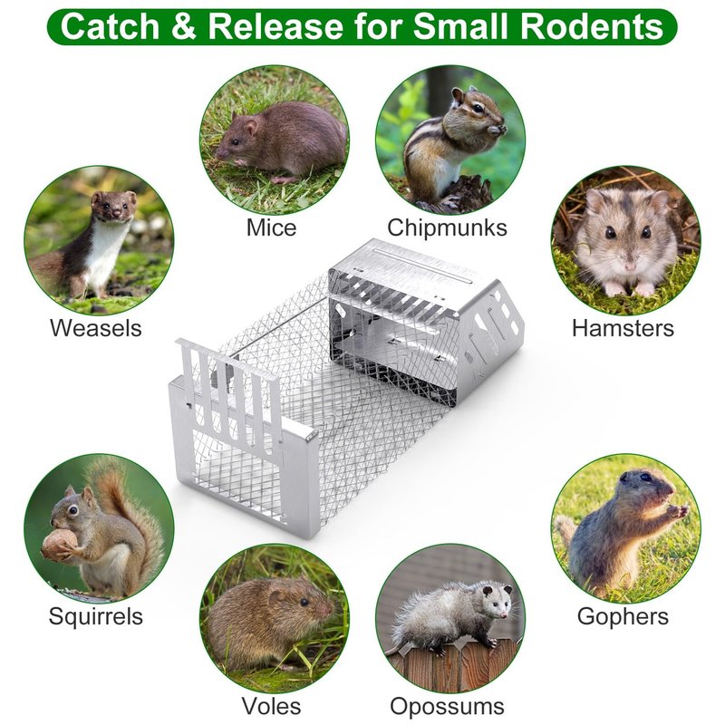 Humane Live Animal Cage Trap, Automatic Continuous Live Animal Cage Trap that Work for Indoor/Outdoor,Easy to Catch & Releasefor Mice,Voles,Small Rodents,Reusable Live Trap Cage,Galvanized Iron