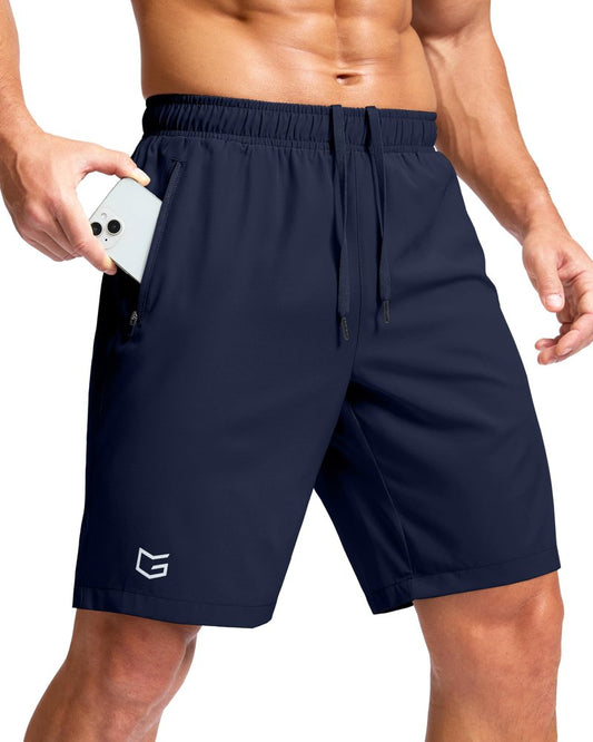 G Gradual Men's Athletic Running Shorts with Zipper Pockets Quick Dry 7"/ 5"/ 9" Workout Gym Shorts for Basketball Hiking(Navy,9XL-New)