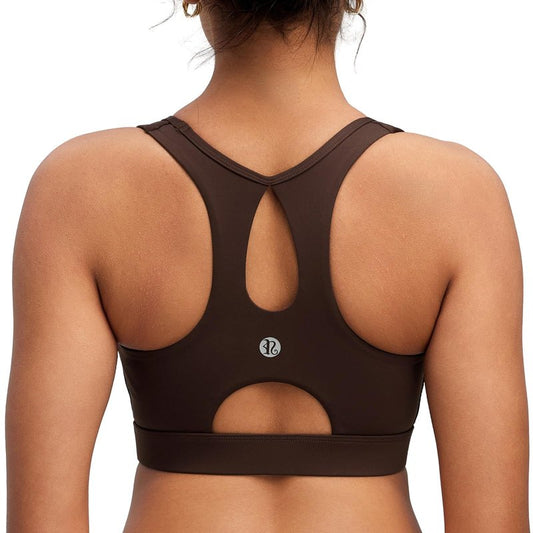 RUNNING GIRL Sports Bras for Women High Support,Racerback Molded Cup Sports Bra Racerback Running Bra with Swen in pad(WX3099_Brown_L)