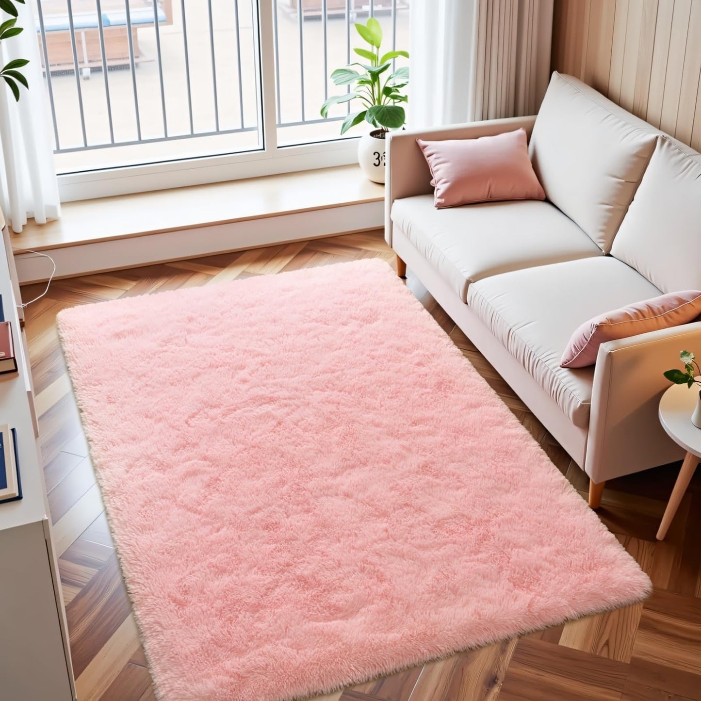 Macgace Light Pink Rugs for Bedroom Girls, 3x5 Shag Rug Fluffy Area Rugs with Non-Slip Backing for Living Room, Fuzzy Plush Carpet Washable Rug Cute Home Decor Aesthetic for Nursery Dorm Office