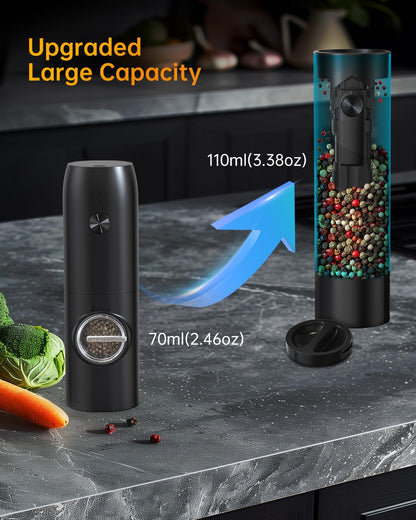 CIRCLE JOY Electric Rechargeable Salt and Pepper Grinder Set Top-Refill Automatic Pepper Mill Grinder with Charging Base, Adjustable Coarseness, Easy Filling Larger Capacity with Led for Home Kitchen