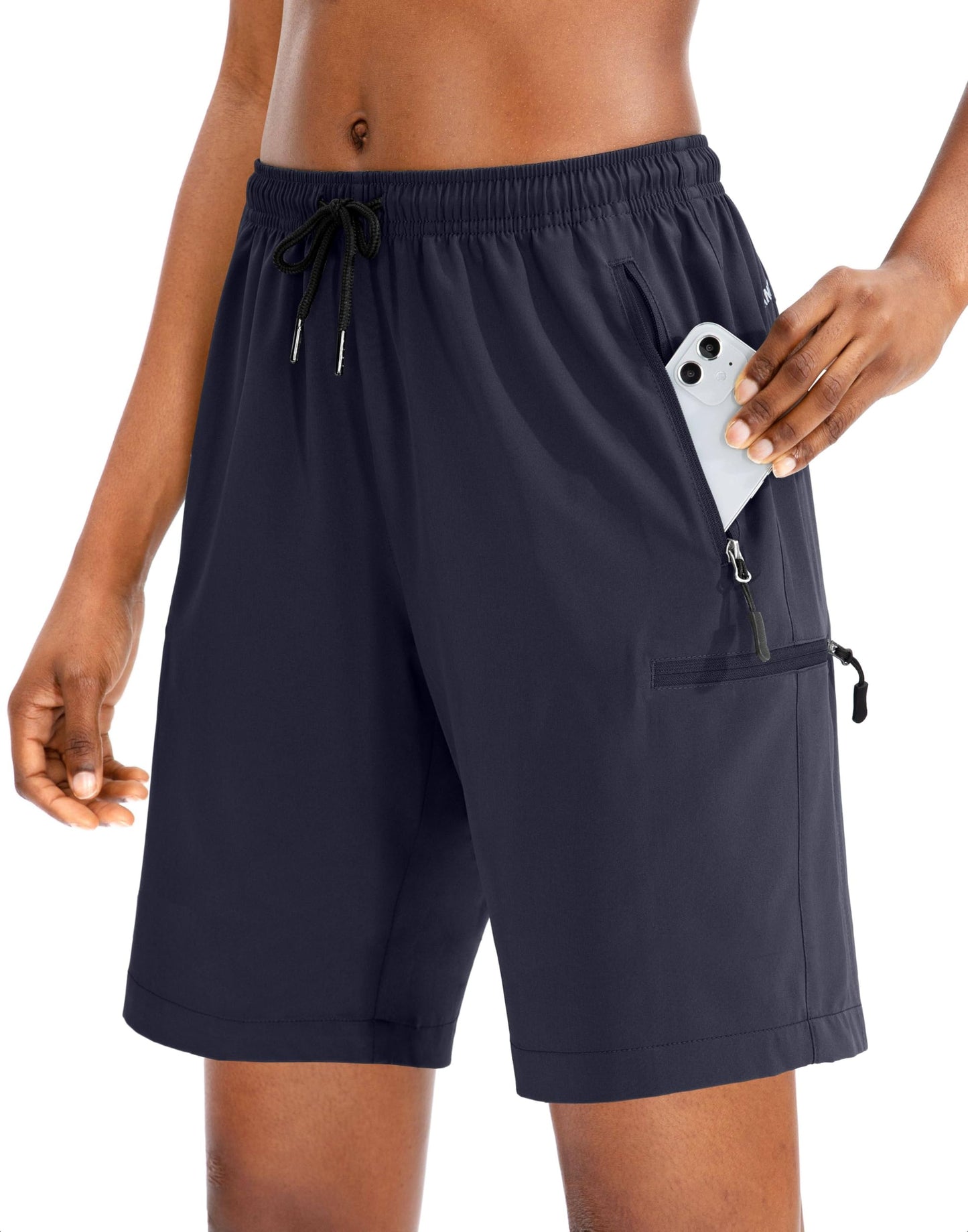 SANTINY Women's 5''/ 7''/9'' Hiking Cargo Shorts Quick Dry Lightweight Summer Shorts for Women Athletic Golf Zipper Pockets(Navy_S)