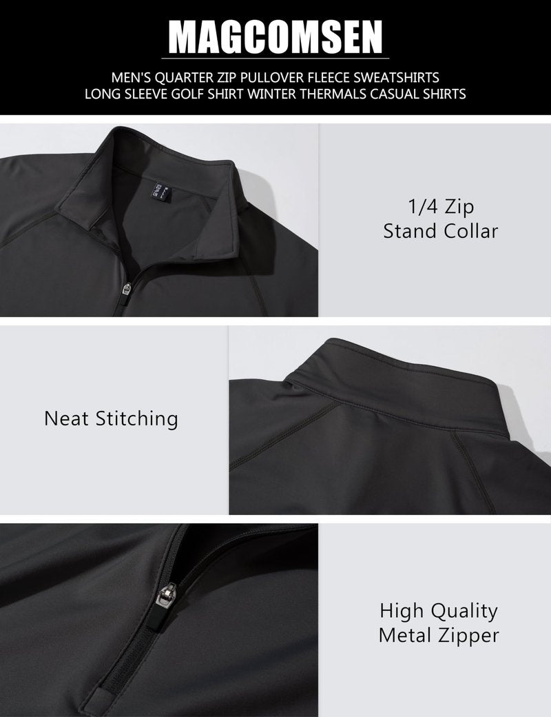 MAGCOMSEN Men's Quarter Zip Sweatshirt Thermal Lightweight Long Sleeve Fleece Lined Sweatshirts Golf Half Zip Pullover Black,L