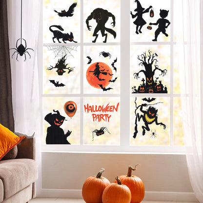 EkkoVla Halloween Window Clings - 9 Sheets Reusable Halloween Decorations, 72 PCS Ghost Tree Witch Zombie Patterns for Treat or Trick Party, Home, Classroom, Store Holiday Decor