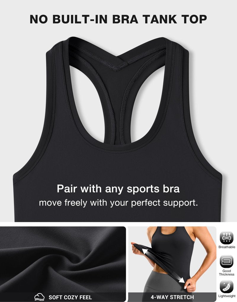 SANTINY Workout Tank Tops for Women Racerback Yoga Gym Tennis Running Athletic Tops Scoop Neck Tight Sleeveless Shirts (Black_L)