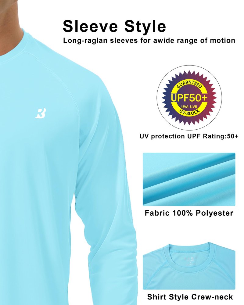 Roadbox Mens UPF 50+ Long Sleeve SPF Diving Rash Guard UV Sun Protection Shirts for Outdoor Fishing Hiking Swimming Running Light Green