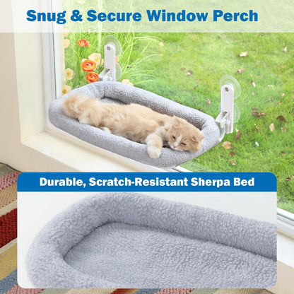 Zakkart Foldable Cat Hammock for Window - Cordless, Machine Washable Bed, Robust Metal Frame & ABS Brackets- Cat Window Perch for Large Cats and Kittens (Gray Bolster Bed, Medium)