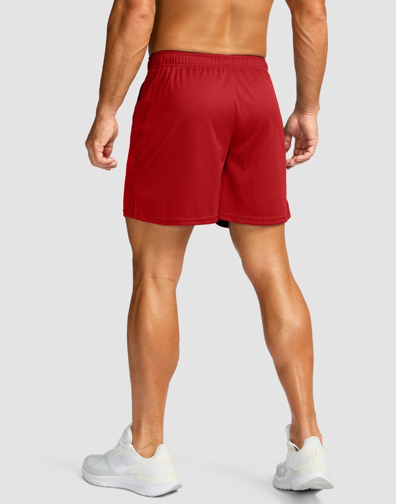 Men's 5" Workout Running Shorts Quick Dry Lightweight Gym Shorts with Zip Pockets(Red,L5_L)