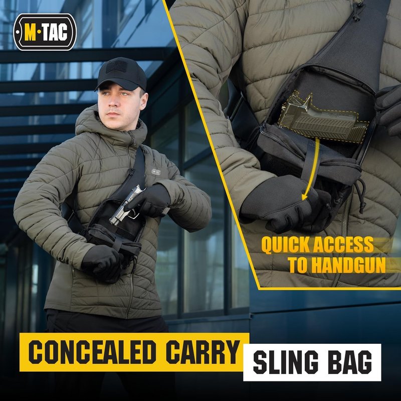 M-Tac CCW Sling Bag - Tactical Crossbody Concealed Carry Bag for Men & Women | Grey Left-Handed EDC Shoulder Pack