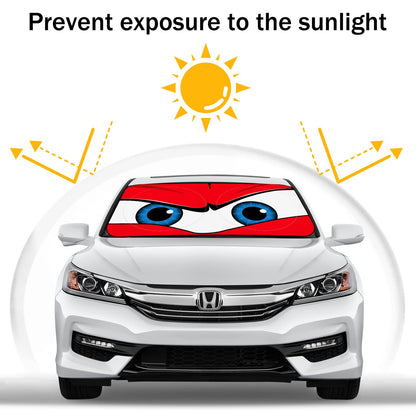 Car Windshield Sun Shade, Car Sun Shade Funny Car Eyes Sun Visor for Car Windshield, Wear-Resistant Black Tape, Foldable 63.7" L x 32" W