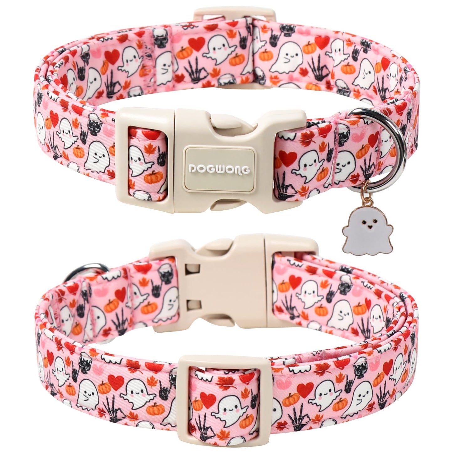 DOGWONG Halloween Dog Collar, Pink Halloween Dog Collar Adjustable Soft Cute Ghost Girl Pet Dog Collars Cute Puppy Necklace for Small Medium Large Dogs