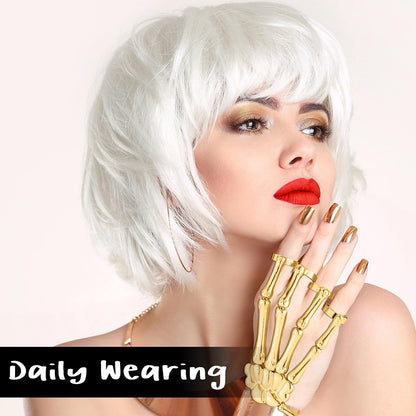 Hicarer 2 Pcs Skeleton Hand Bracelet with Finger Ring Metal Steampunk Skull Gothic Skull Bracelet Adjustable Skeleton Hand Jewelry Finger Wristband for Men Women Halloween Cosplay