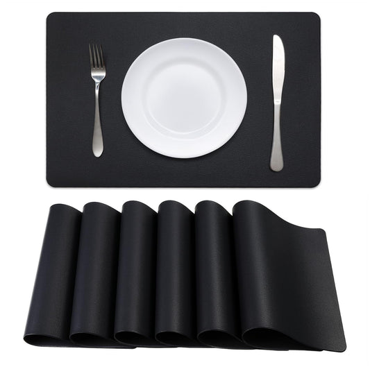 Faux Leather Halloween Placemats HeloHo Black Table Place Mats Set of 6 Waterproof Oilproof Heat Stain Resistant Placemats Washable Wipeable Placemat for Kitchen Dining Table Decoration Indoor Outdoor