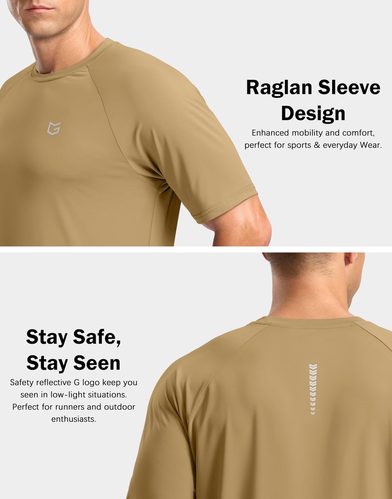 G Gradual Men's Athletic Workout T-Shirts Moisture Wicking Cooling Running Shirts Short Sleeve Performance Tee for Gym Tennis(Khaki,XXL)