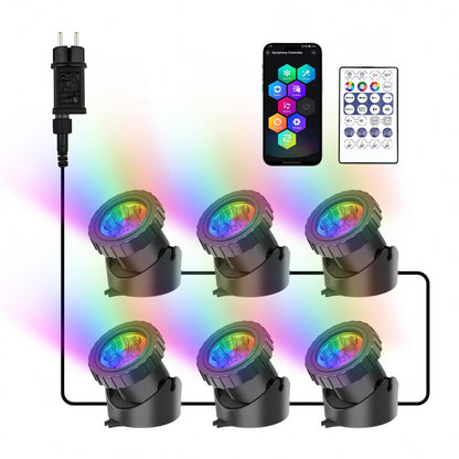 NATPOW Pond Lights Mains, Underwater Lights RGB with APP& Remote Control, Timer Aquarium Light, IP68, Multiple Scene Lighting, Submersible, for Aquarium, Garden, Yard, Pool, Fountain (6-in-1)