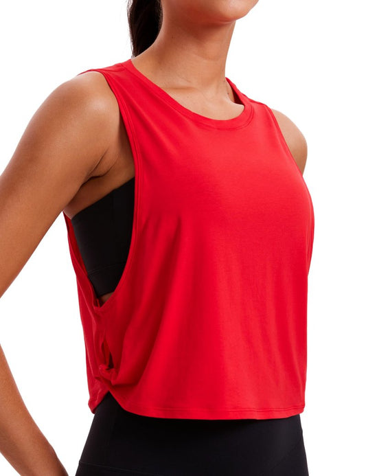 CRZ YOGA Pima Cotton Large Armhole Tank Tops for Women - Workout Sport Athletic Yoga Running Gym Loose Crop Sleeveless Shirts Deep Armhole-Festival Red Small