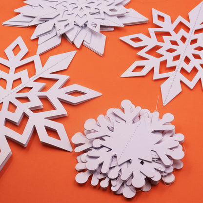 12PCS Winter Christmas Hanging Decorations - 3D White Paper Snowflake Garland with Snowflake Banner for Christmas Holiday Winter Wonderland Frozen Party Decorations