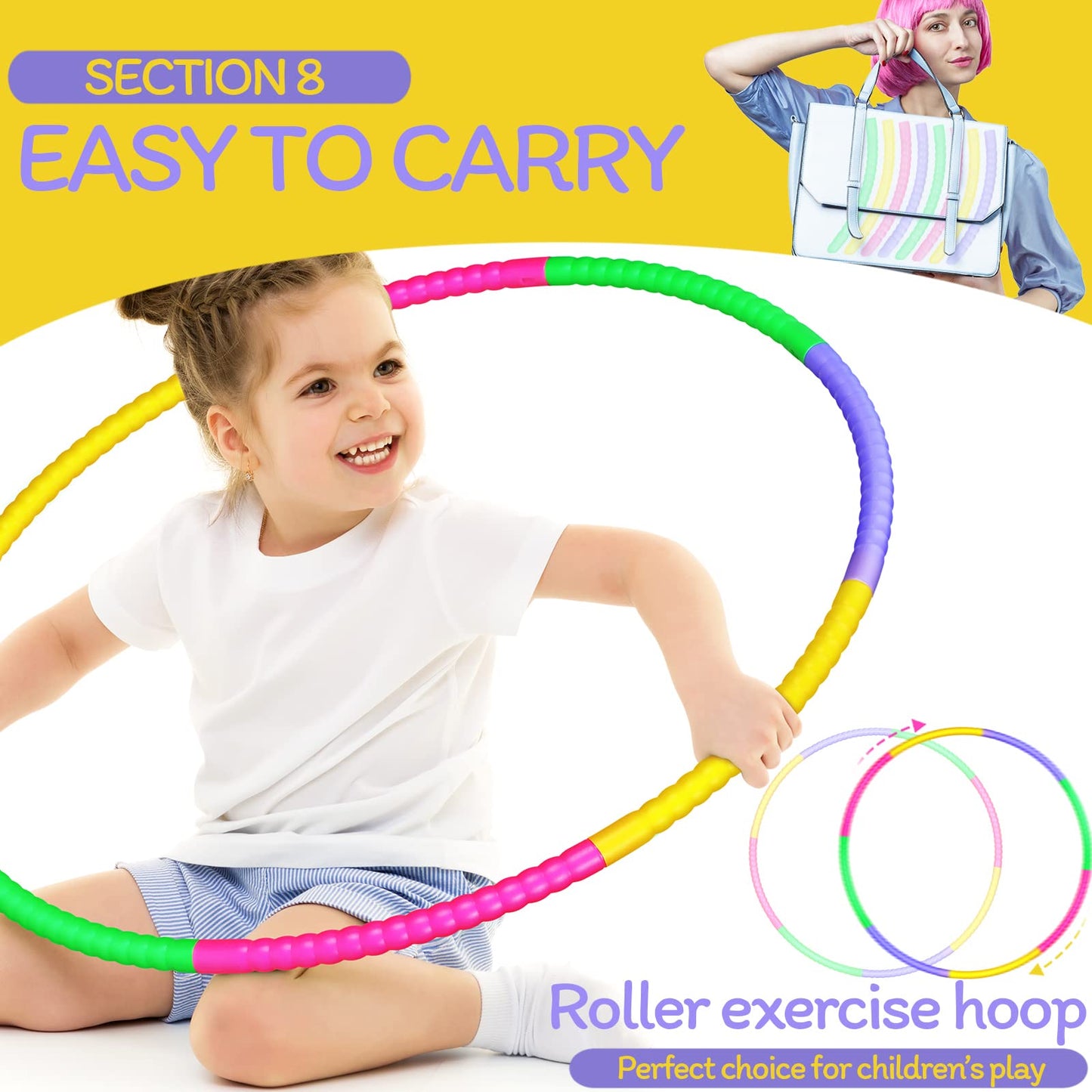 Vinsot 4 Pieces Toy Hoop Detachable Plastic Hoops Exercise Equipment Toy Adjustable Rings for Sports Playing Party Game Dance Pet Training