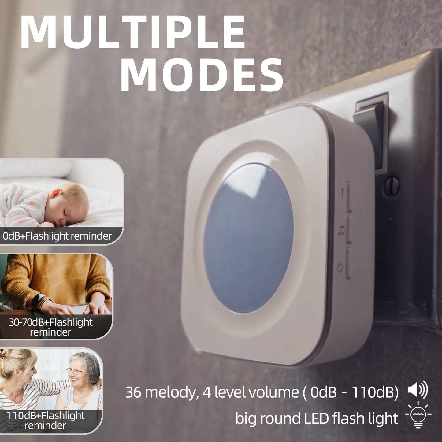 Wireless Doorbell 1200 feet Waterproof Door Bell with Flash LED Light 36 Melodies 4 Volume Levels (2 Receivers& 1 Touch Button, White JSIEEM)
