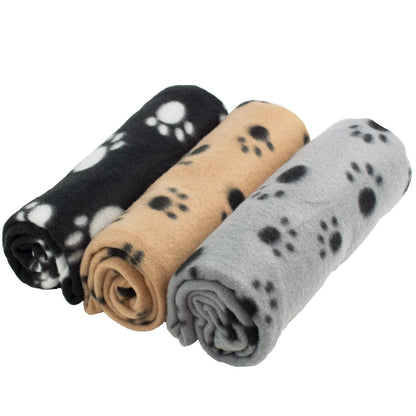 DIGIFLEX Large Pet Blankets x3 Dog Cat Soft Fleece 70cm X 100cm - Washable Soft Fleece Dog/Cat Throw Blanket - Paw Print Design – Bedding for a Puppy & Kitten