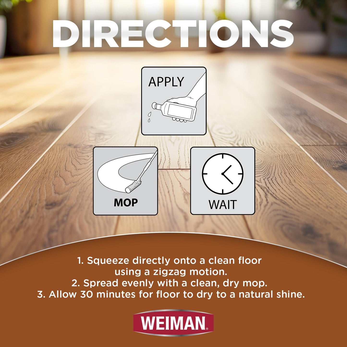 Weiman 123 Polishing Polishing & Restoring heavily stressed hardwood floors, natural shine, removes scratches, leaves a protective layer, 946 ml volume