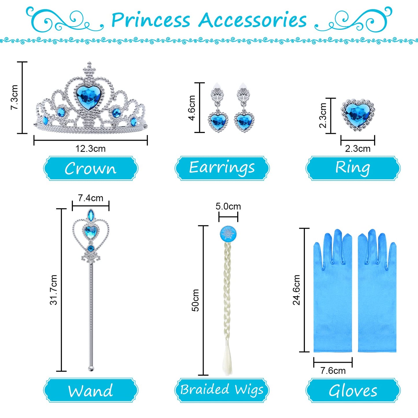 URAQT Dress Up for Girls, Princess Costumes for Girls, Fancy Princess Dress, Princess Costume with Fairy Wand and Crown Tiara, Deluxe Girls Fancy Dress for Party Cosplay Bridesmaid Pageant