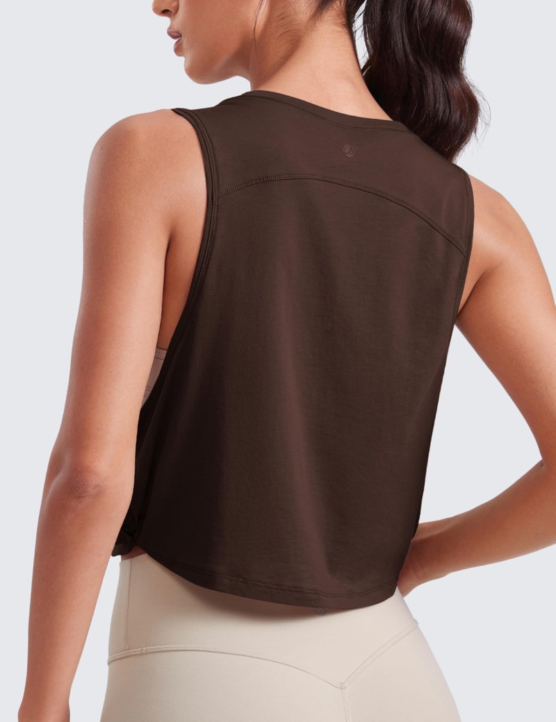 CRZ YOGA Pima Cotton Large Armhole Tank Tops for Women - Workout Sport Athletic Yoga Running Gym Loose Crop Sleeveless Shirts Hot Fudge Brown Small