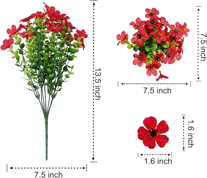 Outdoor Artificial Flowers, 8 Bundles Fake Flowers Autumn Decoration, No Fade Faux Plastic Shrubs for Garden Patio Porch Window Box Fall Decor (Fuchisa,Rose Yellow,Red)