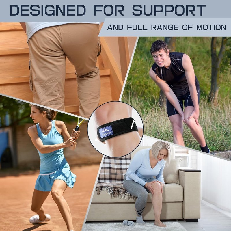 Patellar Band Tendon Support Strap - Adjustable Non-Slip Knee Brace for Pain Relief | 2 Pack for Hiking, Running & Sports