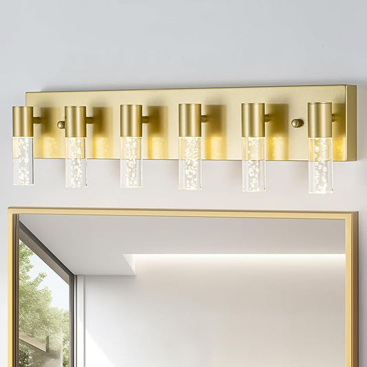 Bathroom Vanity Light Fixtures Over Mirror, Brushed Golden Finish Coating, 6 Light Wall Sconces for Bathroom