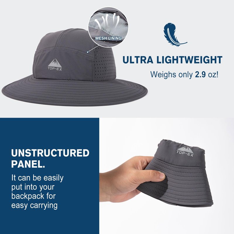 TOP-EX Breathable Sun Hats for Men Waterproof Brim Bucket UPF50+ UV Protection Boonie Beach Fishing Hiking Golf Packable Gifts Big Head Large XXL XL Dark Grey