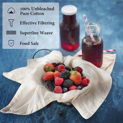 eFond Cheese Cloths | 10-Pack, 20x20Inch Squares with Hemmed Edges | Grade 100 Ultra Fine Reusable Cheesecloth for Straining | Unbleached Cotton Muslin Cloths | for Nut Milk, Butter, Baking & Cooking