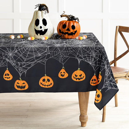 Bnejvif Halloween Tablecloth 60×84 Inch Rectangular,Spiderweb Pumpkin Washable Table Cover for Party Picnic Dinner Decor