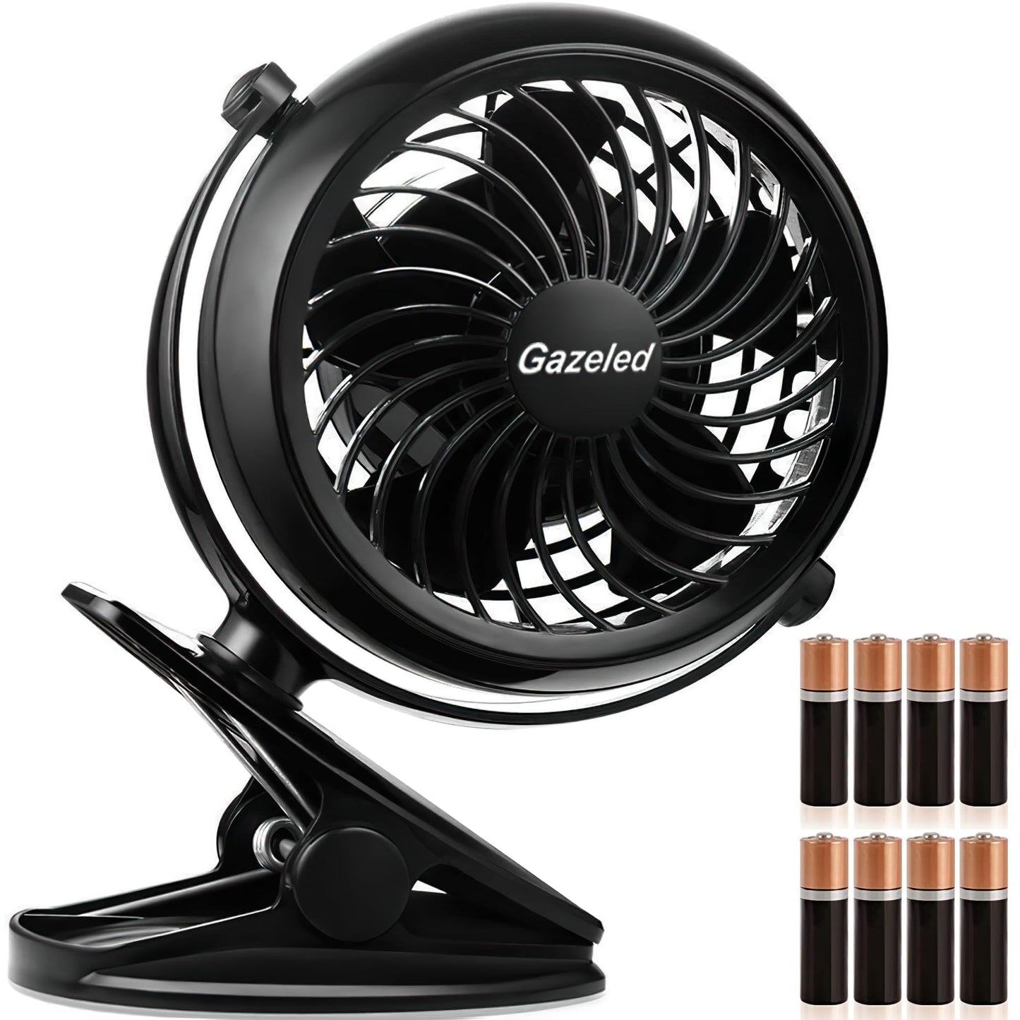 Gazeled Battery Operated Fans, Stroller Fan Battery Operated, Portable Battery Powered Fan with Clip, 5 Inch Cordless Fan for Camping, Mini Quiet Personal Fan for Bed, Car, 8 Free AA Batteries