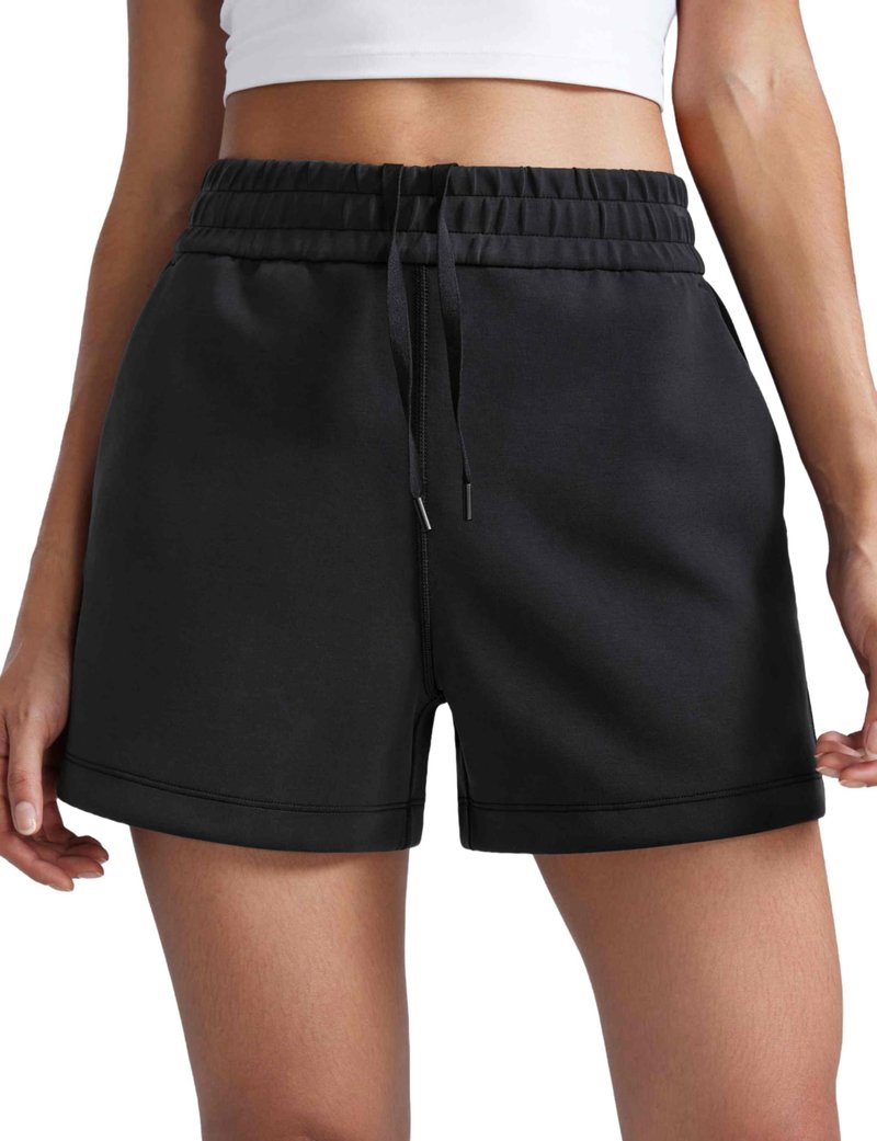 CRZ YOGA SoftAura Sweat Shorts for Women 4" - High Waisted Modal for Casual Lounge Athletic with Pockets Drawstring Black Medium