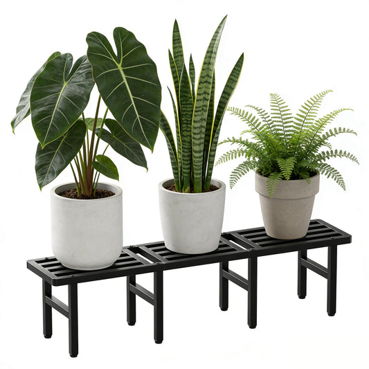 Umi.pzsy Modular Metal Plant Stand, Heavy Duty Expandable Plant Pot Shelf with Anti-Rust Coating, Adjustable Feet & Rounded Corners, Indoor Outdoor Plant Rack for Patio Balcony Living Room, Black
